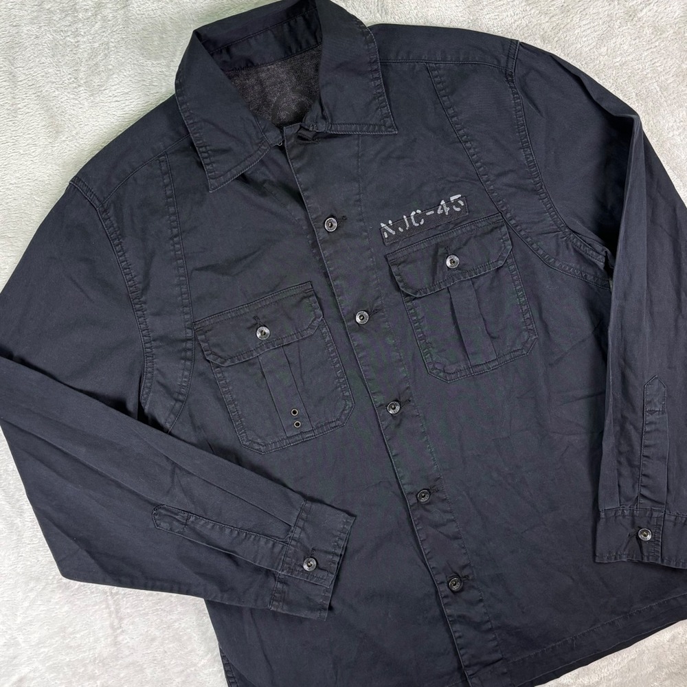 Vintage Nautica Jeans Co. Men's Military Shirt Size S Black NJC-45 Patch Utility